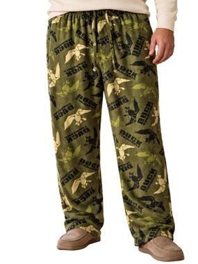 Duck Commander Men’s 2XL Olive Camo Duck Print Fleece Pajama Sleep Pants NWT